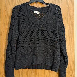 Open Weave Sweater Top. Black. Made with Cotton. Medium.